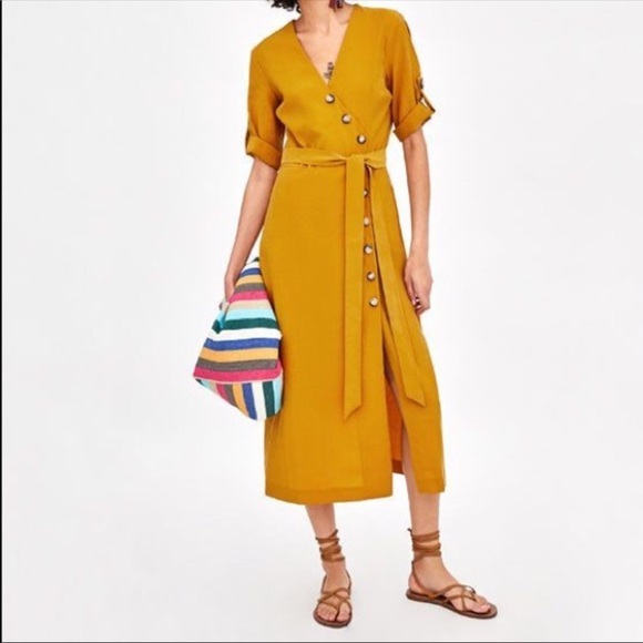 NWT ZARA MUSTARD SHIRT DRESS 7385/130 - Picture 3 of 6